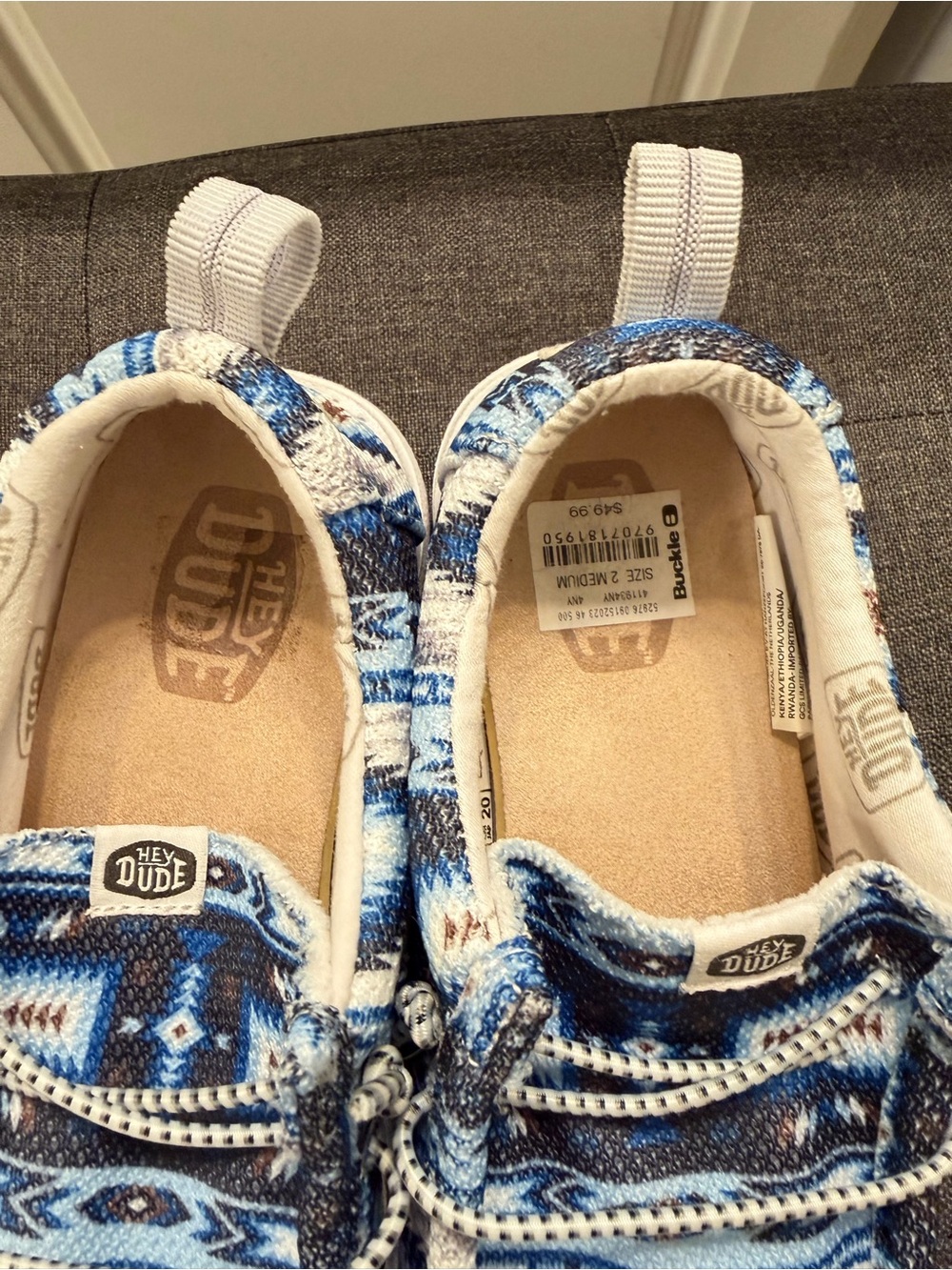 Hey Dude Kids Wally Native Pattern Slip-On Shoes - Blue White - Picture 3 of 6